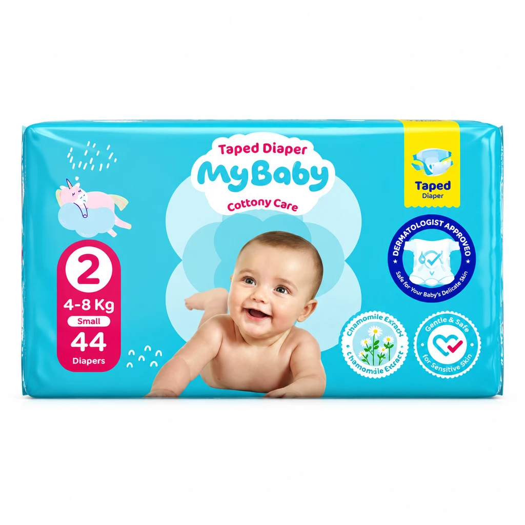پوشک بچه مای بی بی مدل Cottony Care سایز 2 بسته 44 عددی (مناسب وزن 4 تا 8 کیلوگرم)