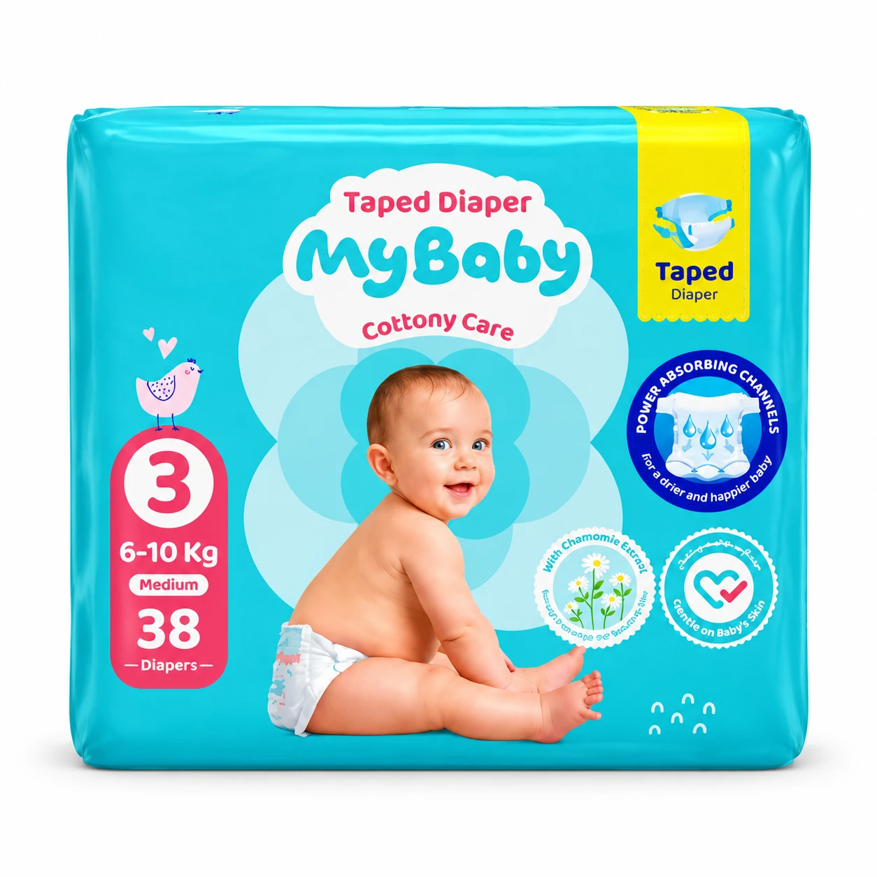 پوشک بچه مای بی بی مدل Cottony Care سایز 3 بسته 38 عددی (مناسب وزن 6 تا 10 کیلوگرم)
